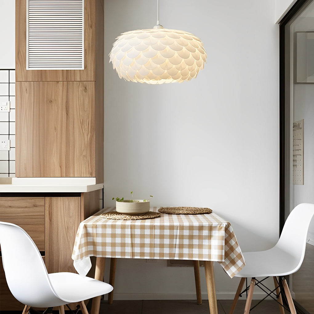 Modern White Fish Scale LED Pendant Light with 3-Step Dimming