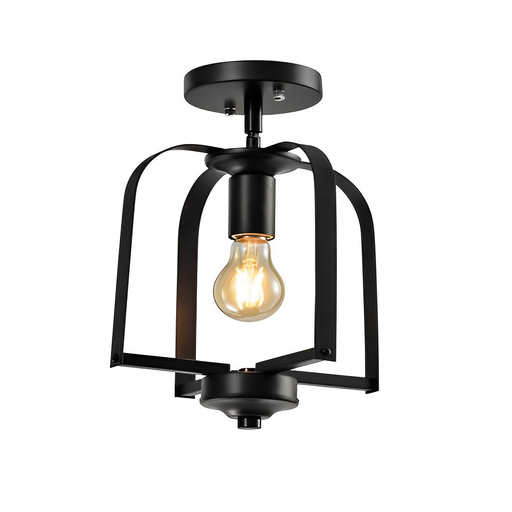 Industrial Iron Cage Pendant & Ceiling Light Fixture - Black