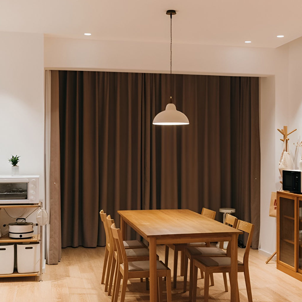 Modern Round Pendant Light with Walnut Accent - White Metal 12W