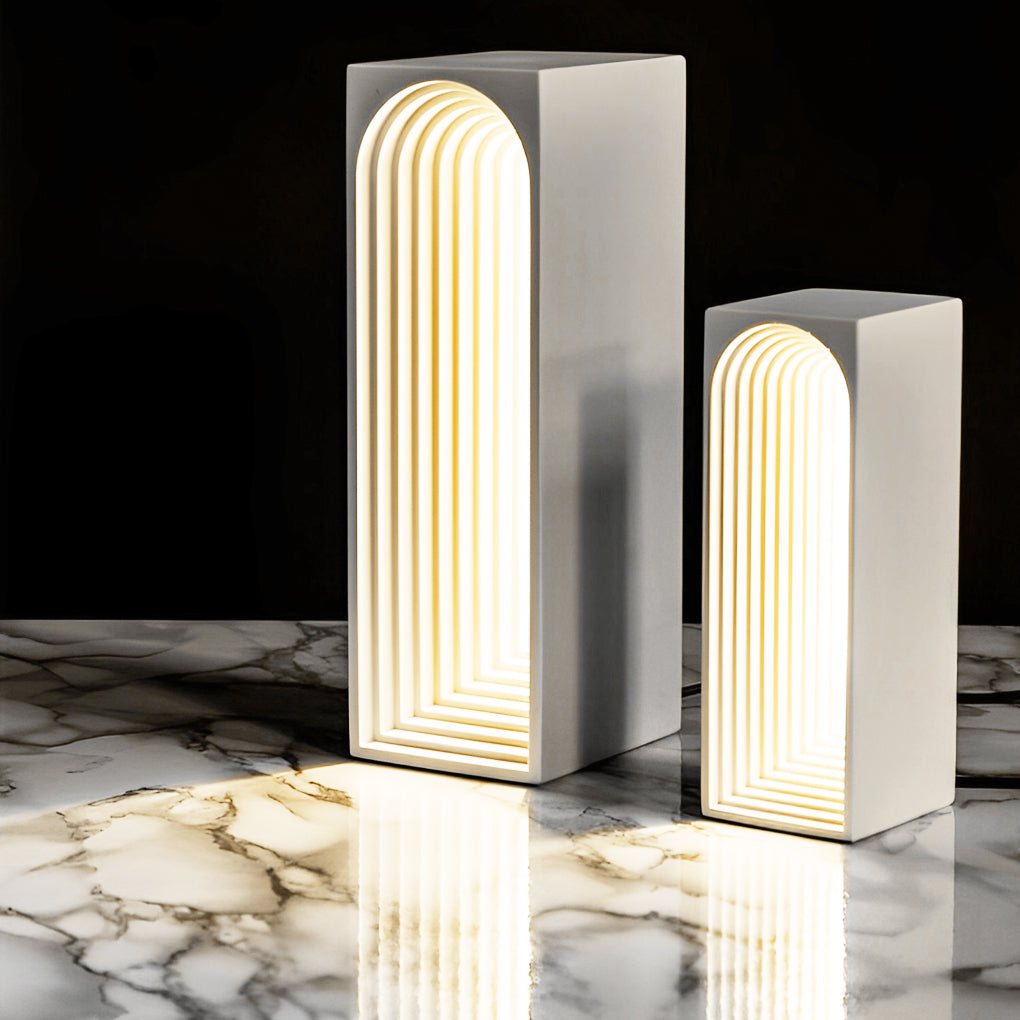 Modern Concrete Rectangle LED Table Lamp with USB Charging Port