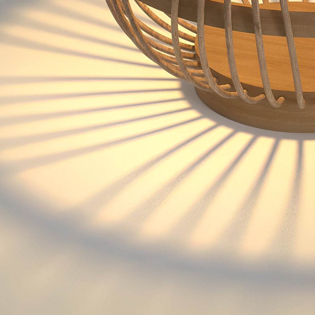 Solar Rattan Wood Portable LED Outdoor Lantern Lamp