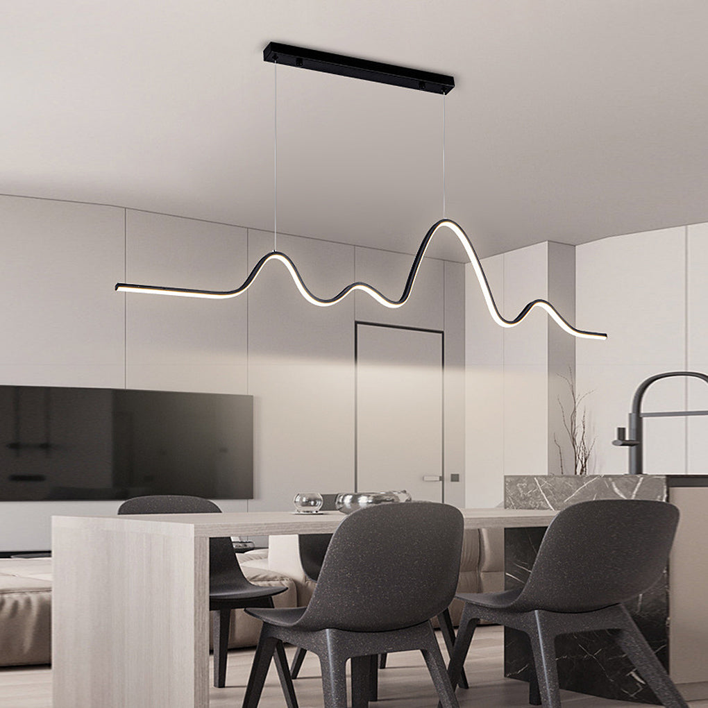 Modern Wave Line LED Pendant Light with Three-Step Dimming