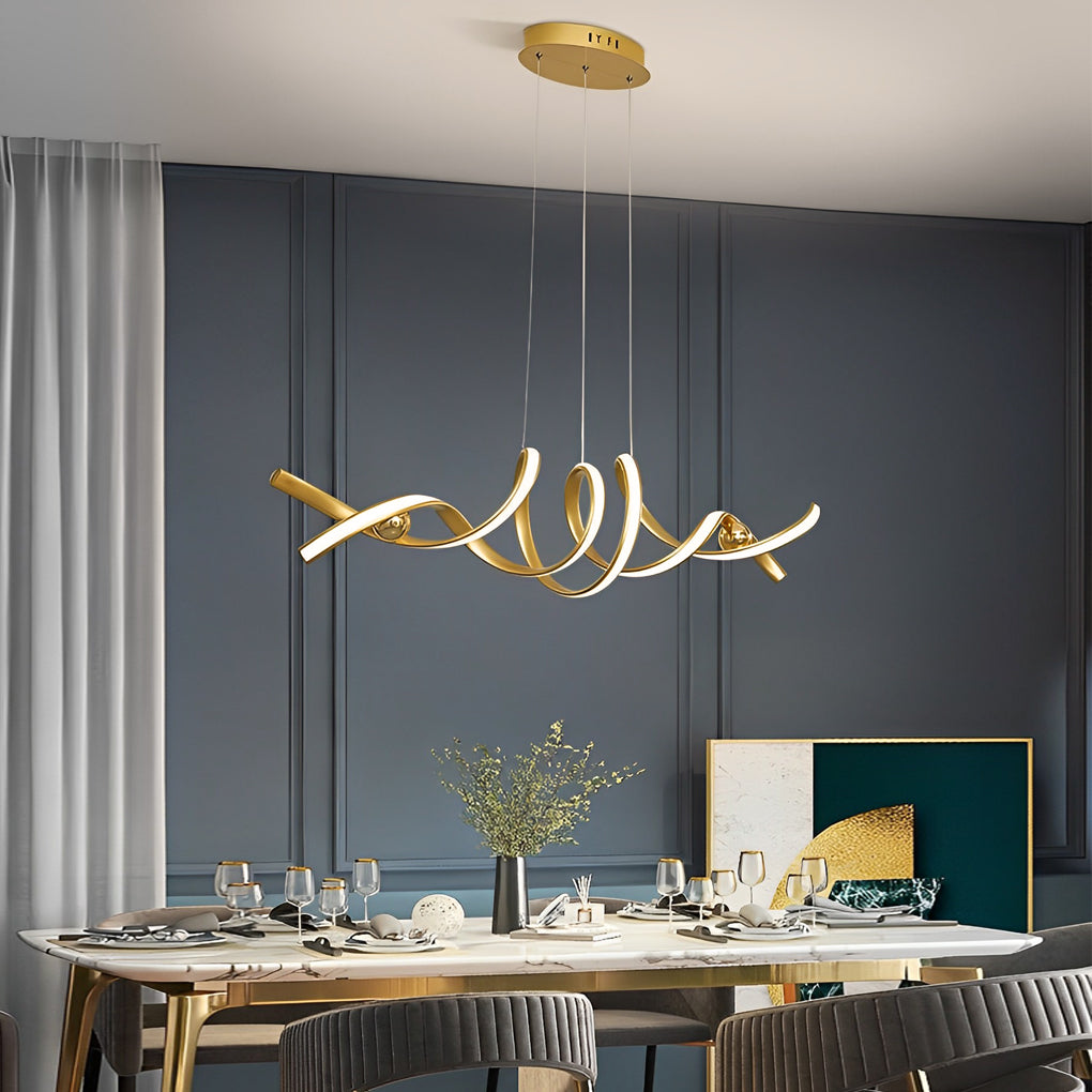 Modern Wave Twisted LED Pendant Light Stepless Dimming Aluminum
