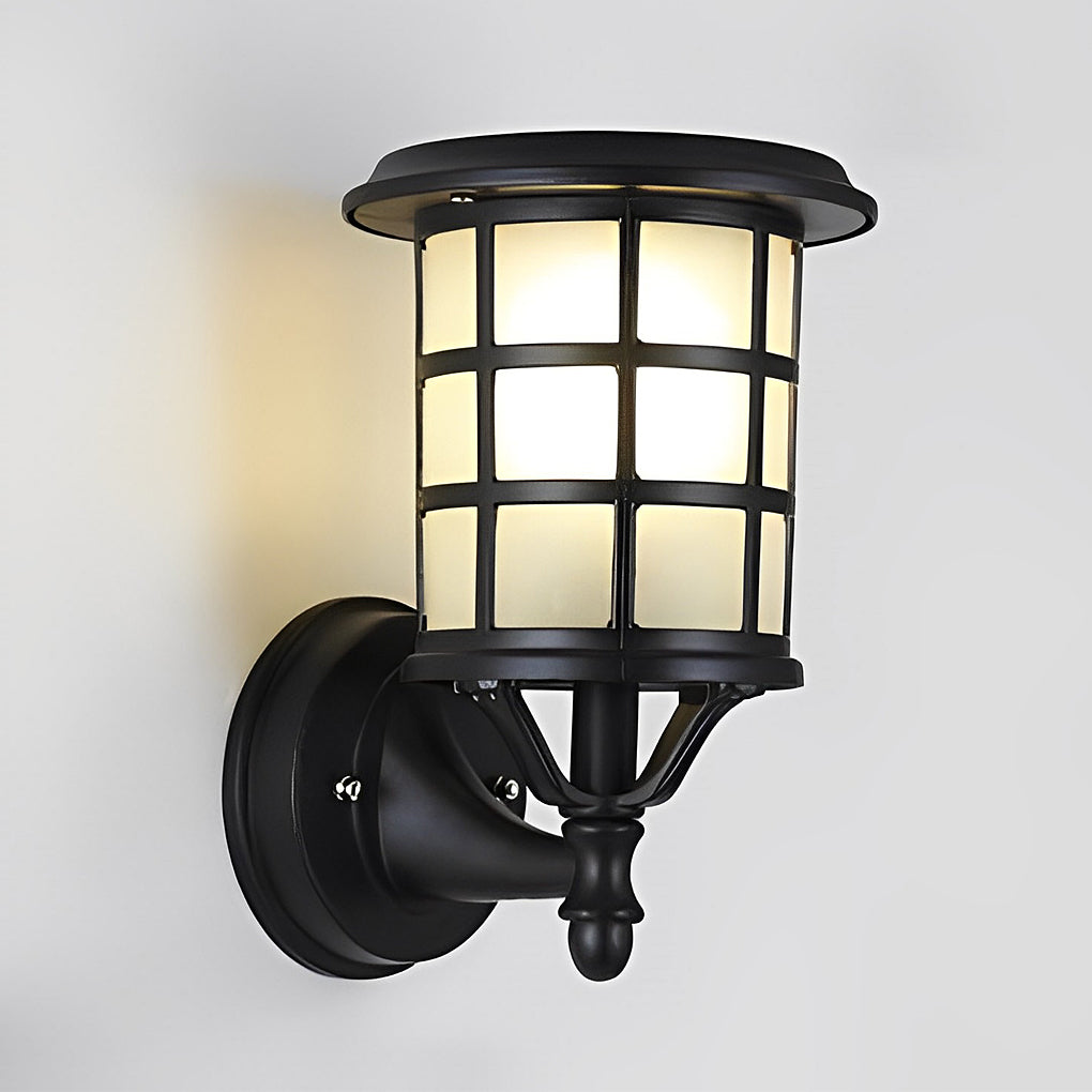 Modern Round Solar Wall Sconce - Black Aluminum & Glass Outdoor