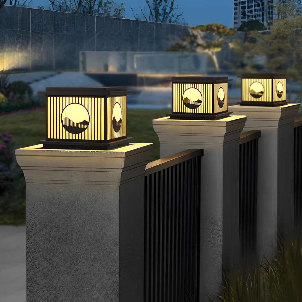Modern Solar LED Pillar Lamp with Mountain Scenery Design