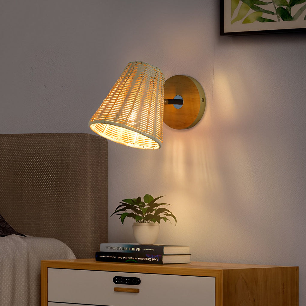 Handwoven Rattan Adjustable Wall Sconce - Rustic Modern Design
