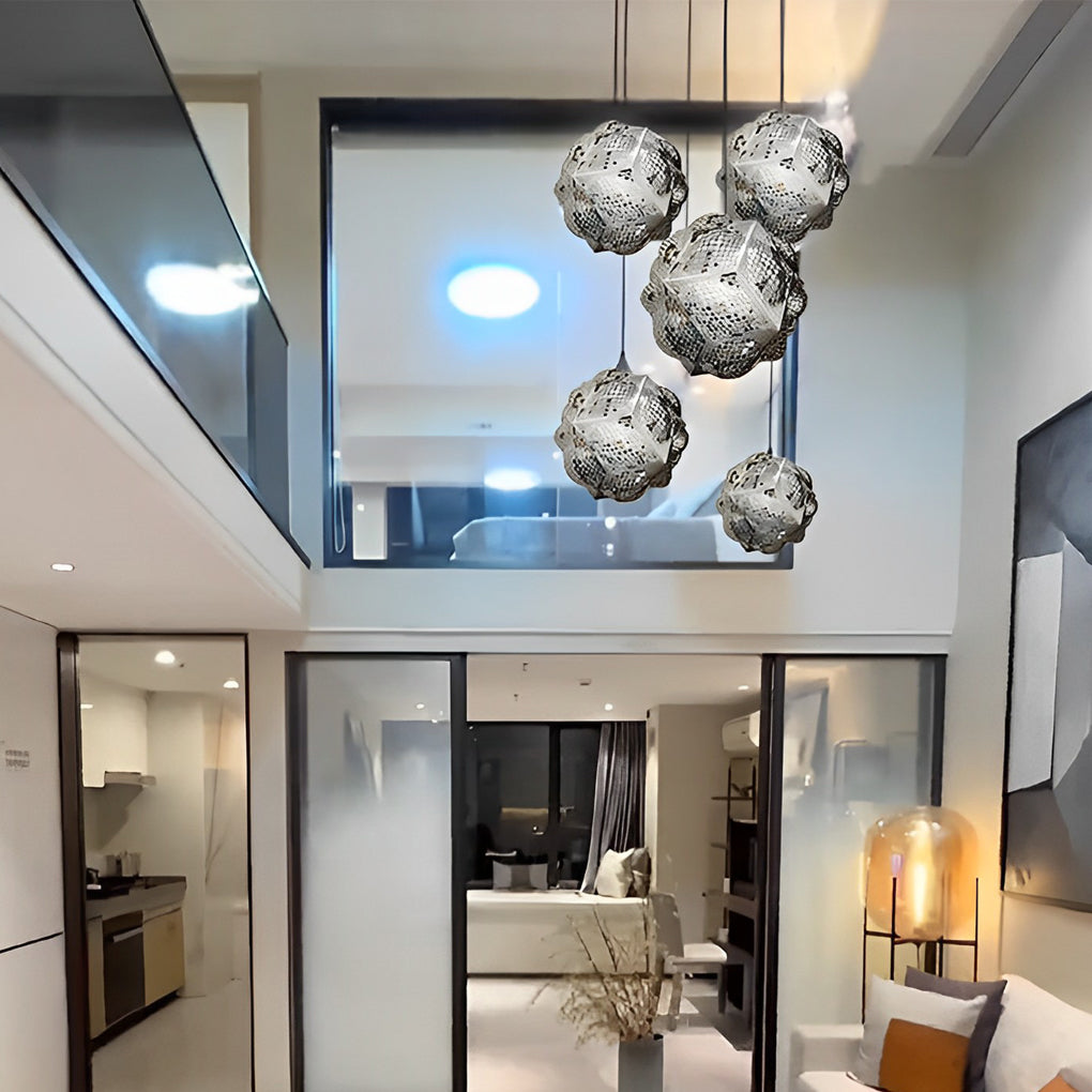 3D Geometric Stainless Steel Pendant Light - Modern Spherical Design