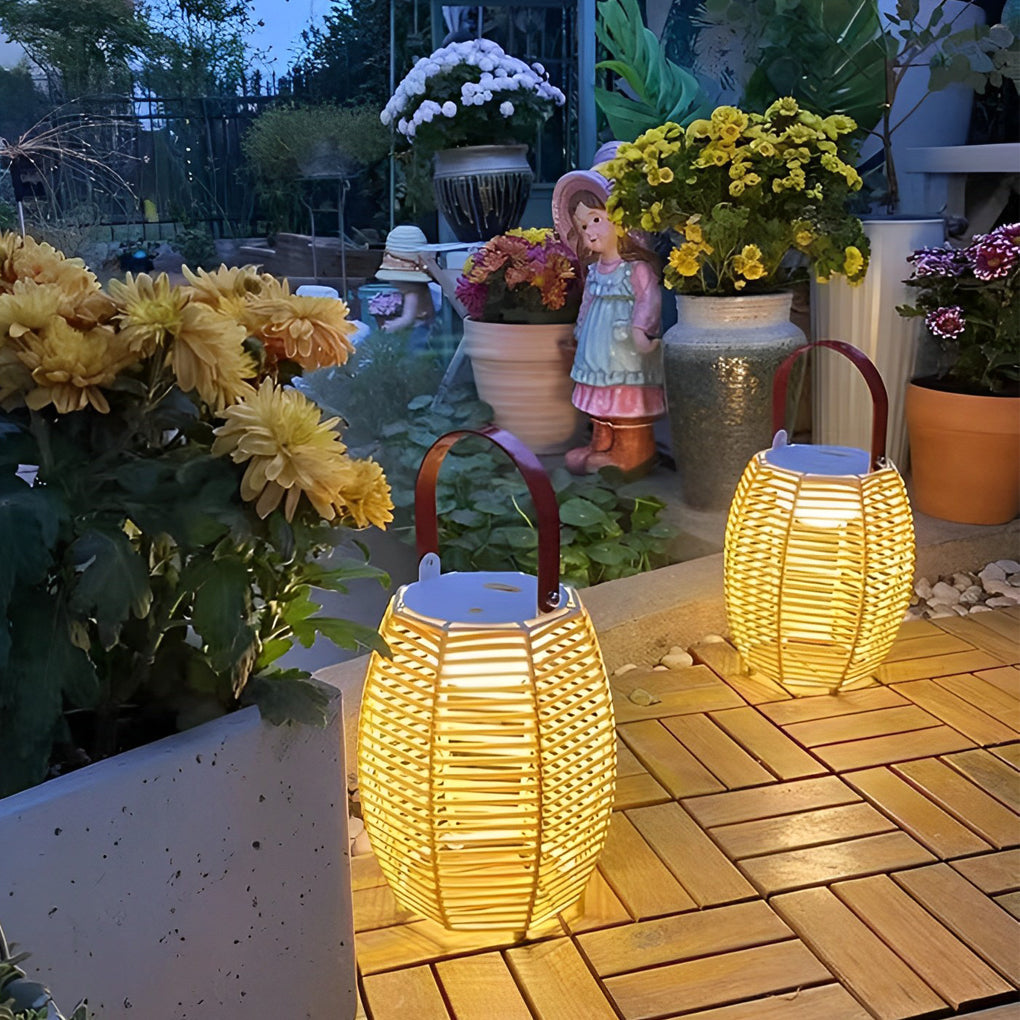 Portable Rattan Solar Lantern Waterproof LED Outdoor Floor Lamp