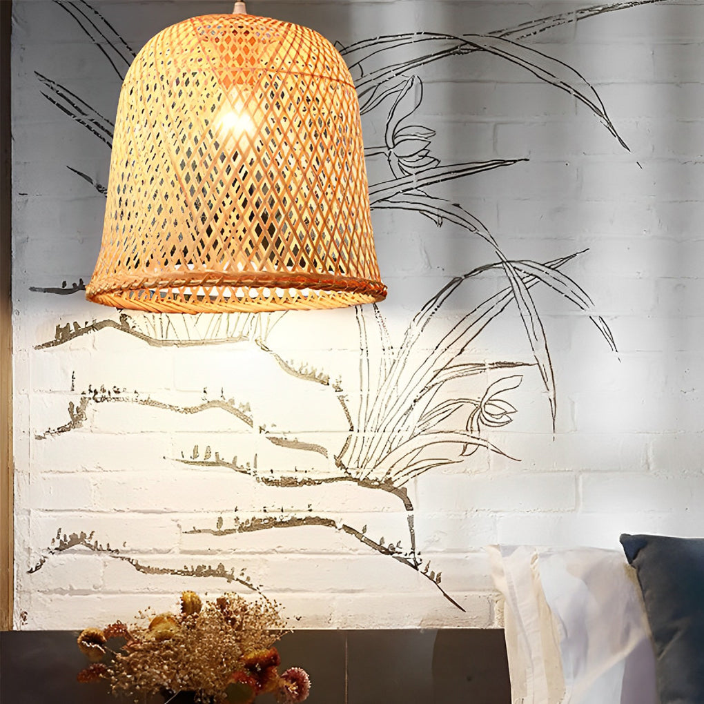 Hand-Woven Bamboo Pendant Light - Natural Round Ceiling Fixture