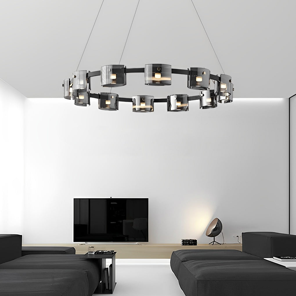 Modern Glass Circle LED Chandelier with Stepless Dimming & Memory