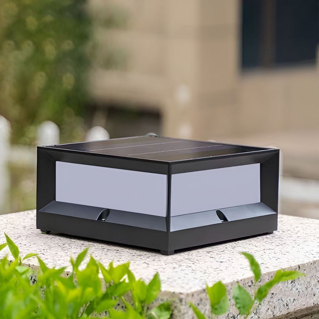 Square Waterproof Solar Outdoor Post Light Industrial Black Metal