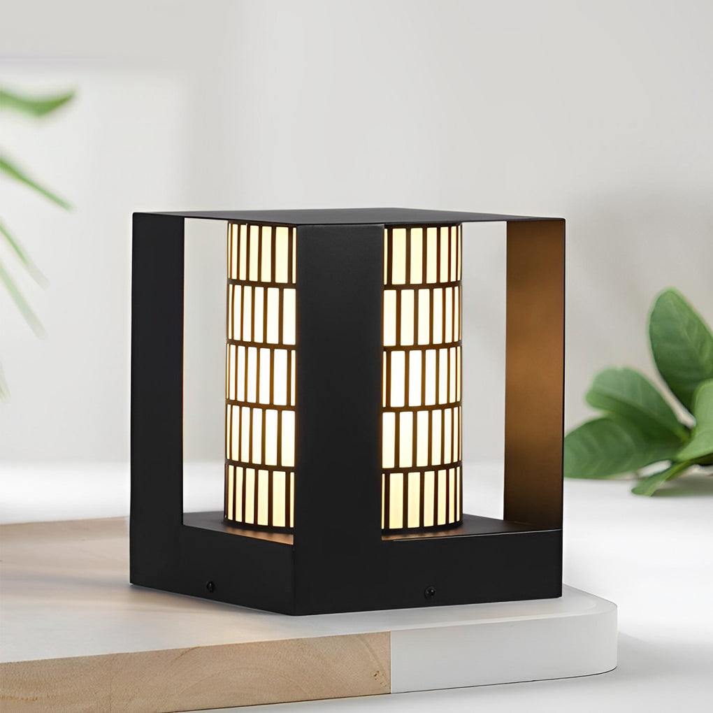 Lattice Panel Cylinder LED Outdoor Landscape Light in Black