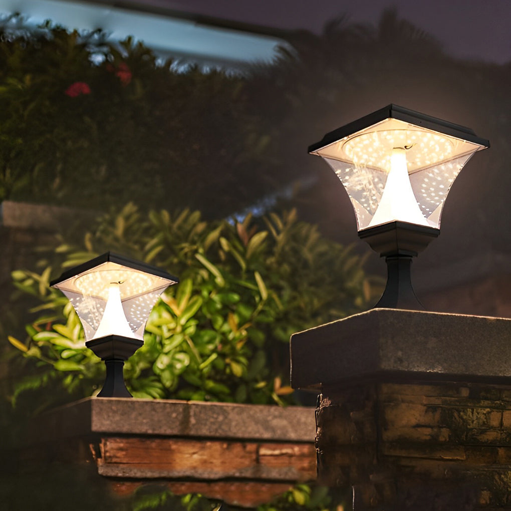 Square Solar LED Outdoor Post Light Black Aluminum Waterproof