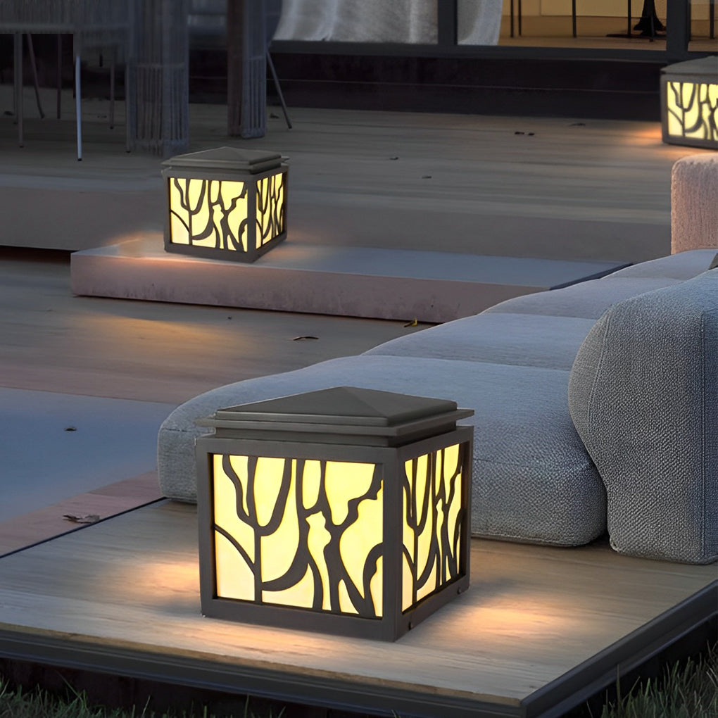 Modern Outdoor LED Fence Post Light - Stainless Steel & Marble