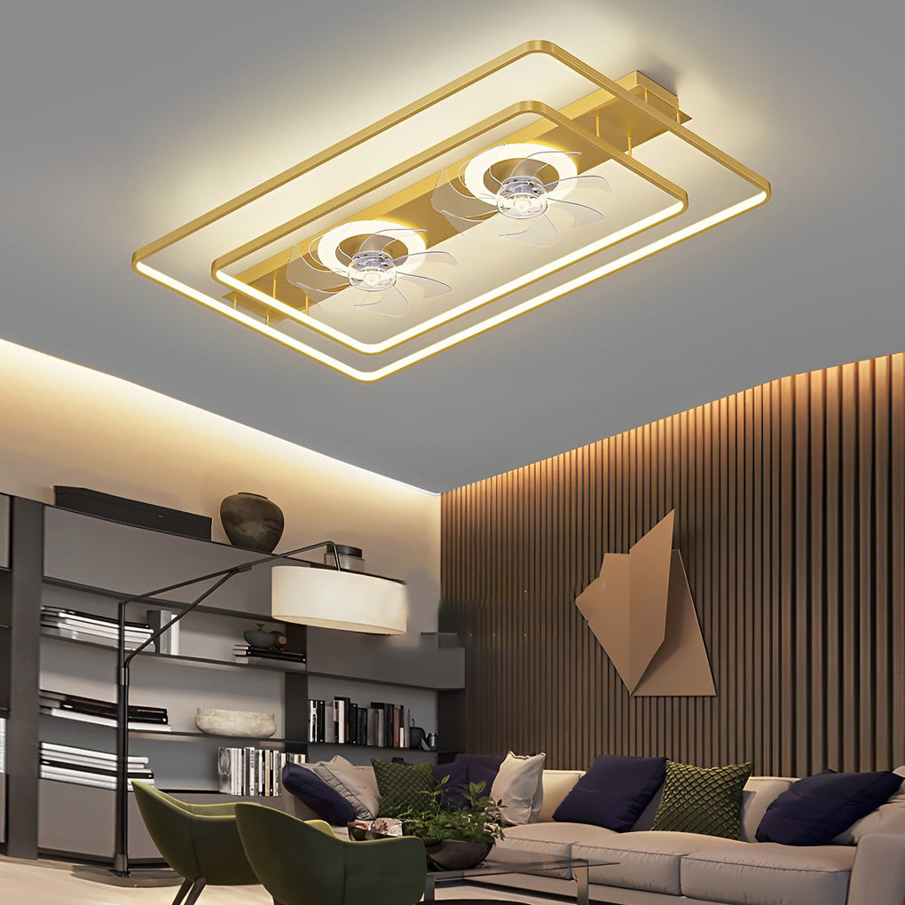 Rectangular Bladeless Ceiling Fan with LED Light - Modern Dual Fan