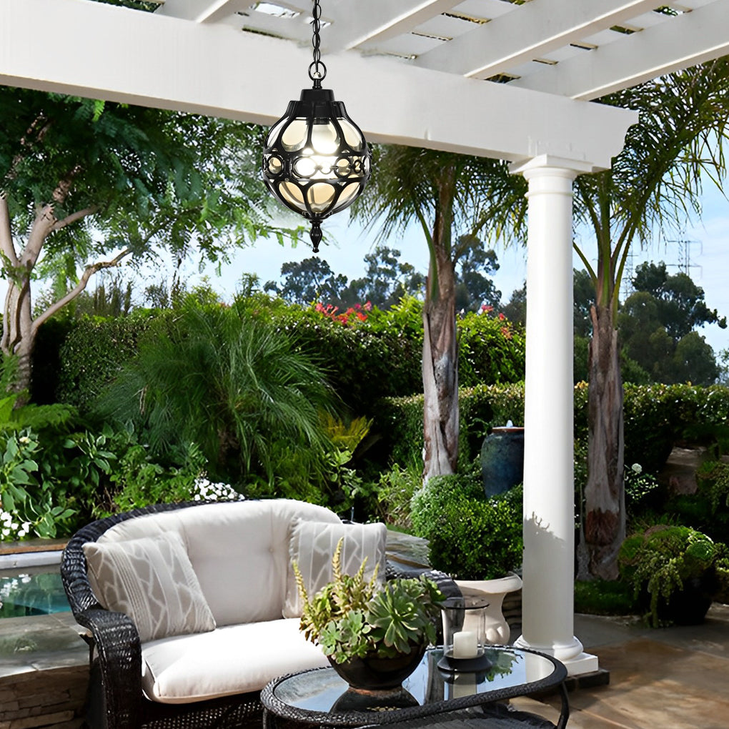 Waterproof Glass Ball Outdoor Pendant Light - Aluminum Frame