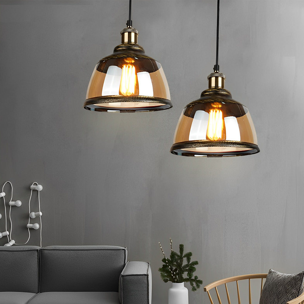Green Bronze Glass Industrial Pendant Light Small Chandelier