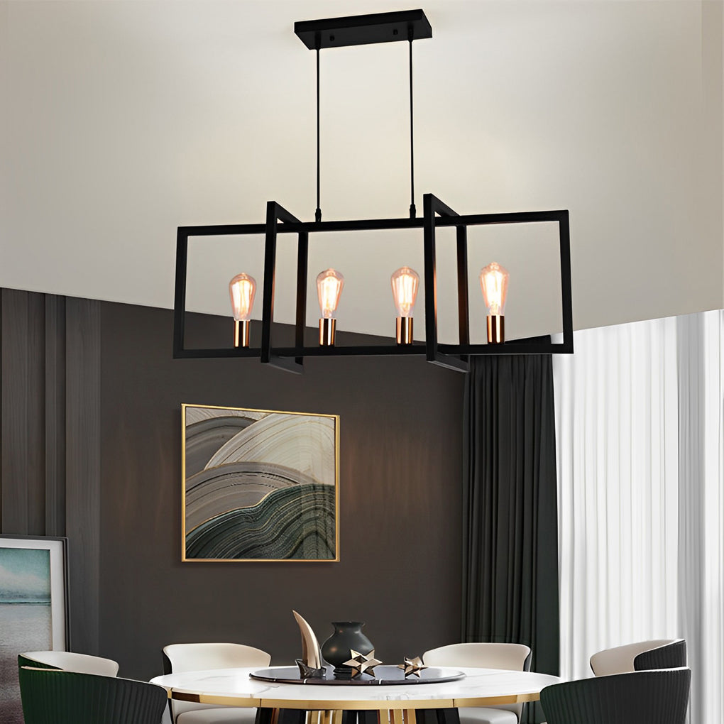 Rectangular Frame Industrial Chandelier – Black Iron Pendant Light