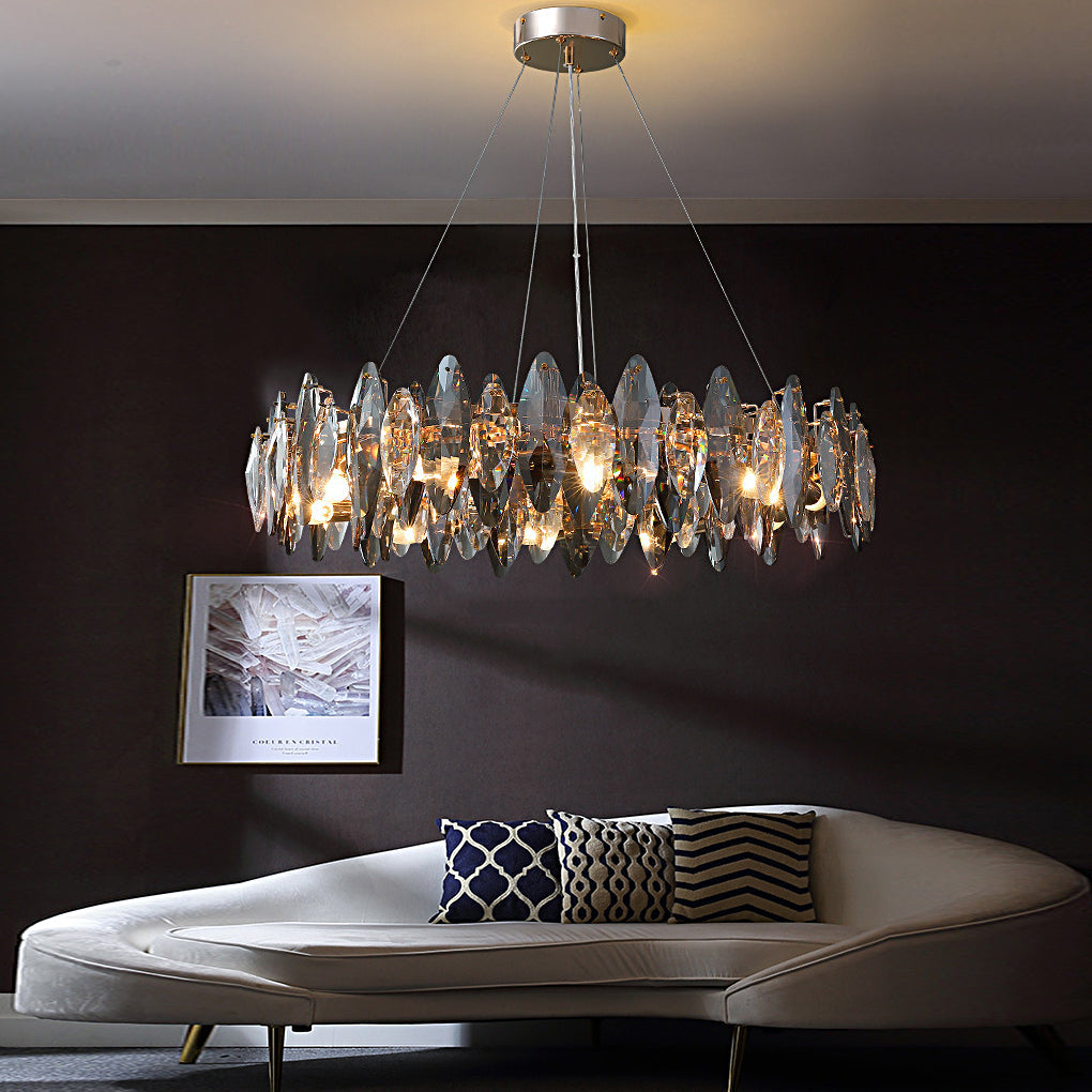 Modern Crystal Chandelier with Smoke Gray Oval Shades