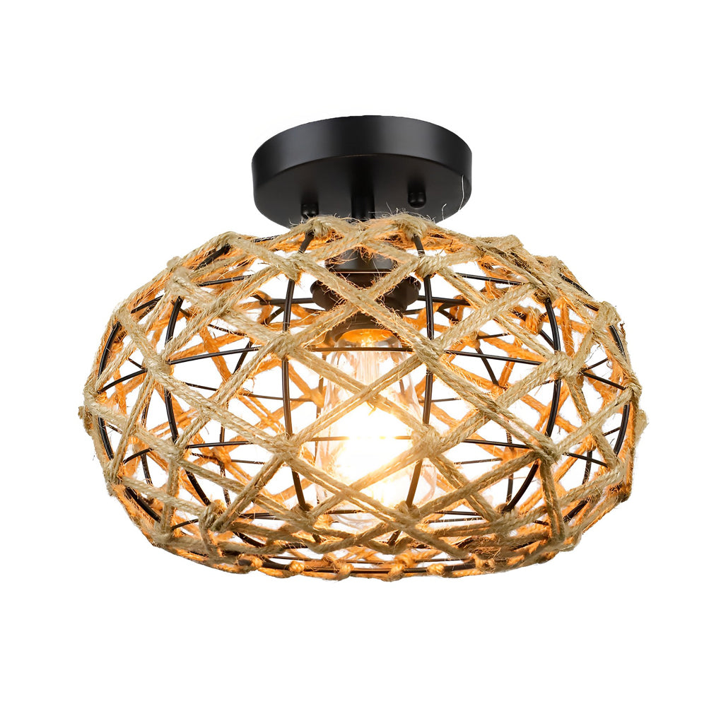 Hand-Woven Rope Pendant Light - Rustic Beige Ceiling Fixture