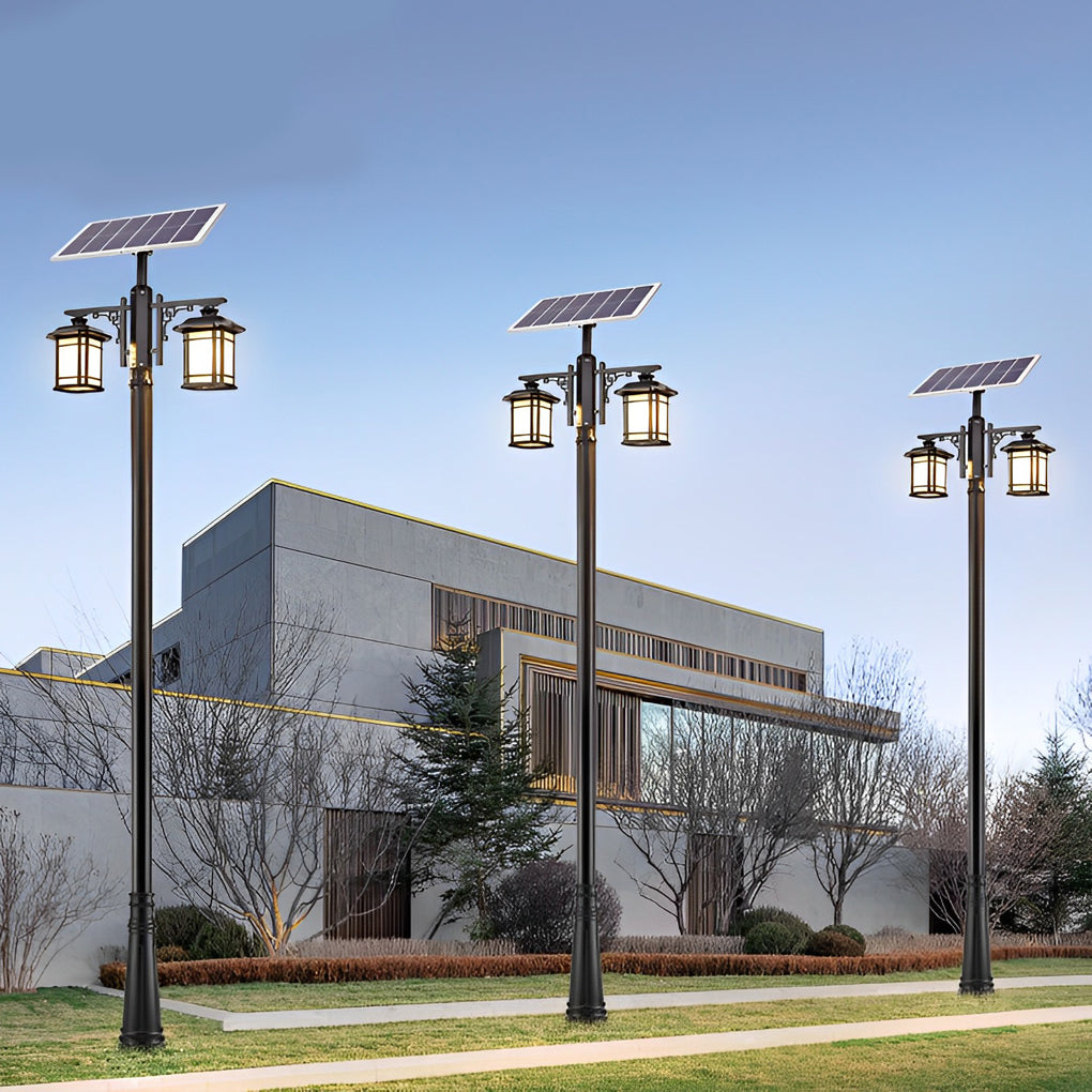 Solar LED Outdoor Pole Light with 3-Step Dimming & Remote Control