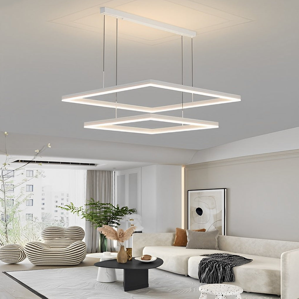 Modern White LED Square Ring Chandelier with 3-Step Dimming