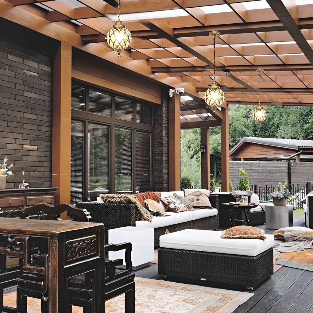 Tea Glass Globe Outdoor Pendant Light Modern Aluminum Lantern