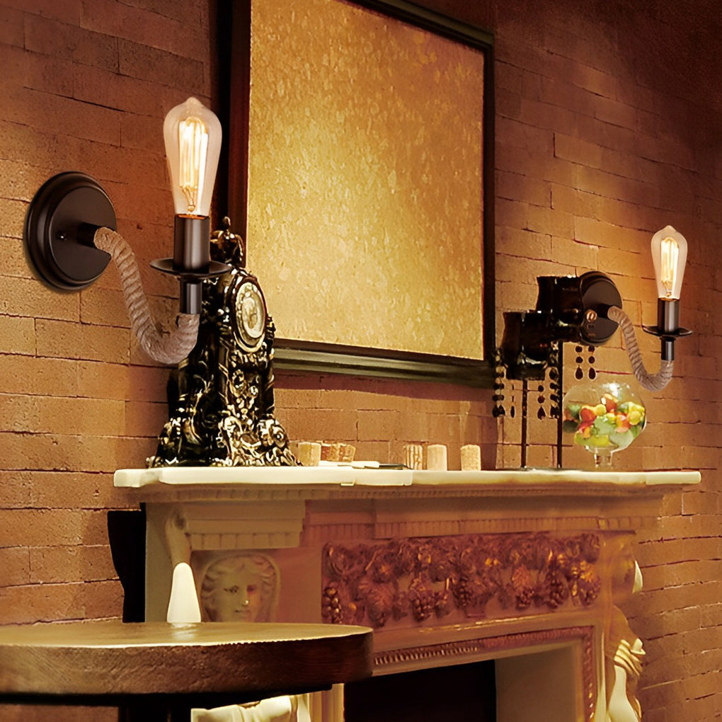 Industrial Rope-Wrapped Iron Wall Sconce - Retro Style Lighting