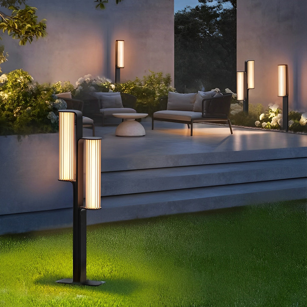 Modern Black LED Pathway Light Dual Cylinder Waterproof Outdoor