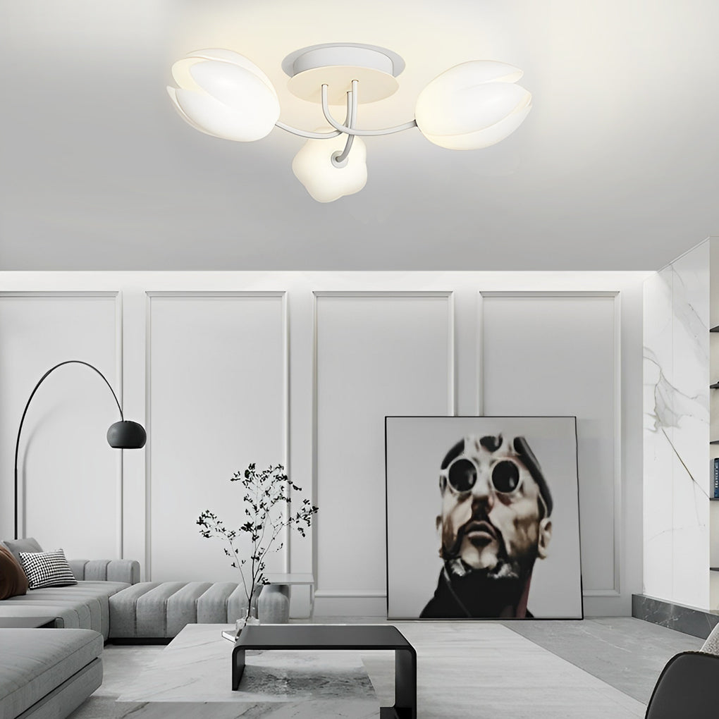 White Tulip Flower Chandelier Modern Minimalist Ceiling Light