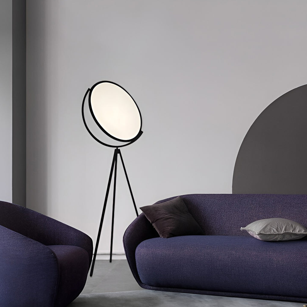 Modern Rotating Tripod Floor Lamp with LED Acrylic Disc - Black