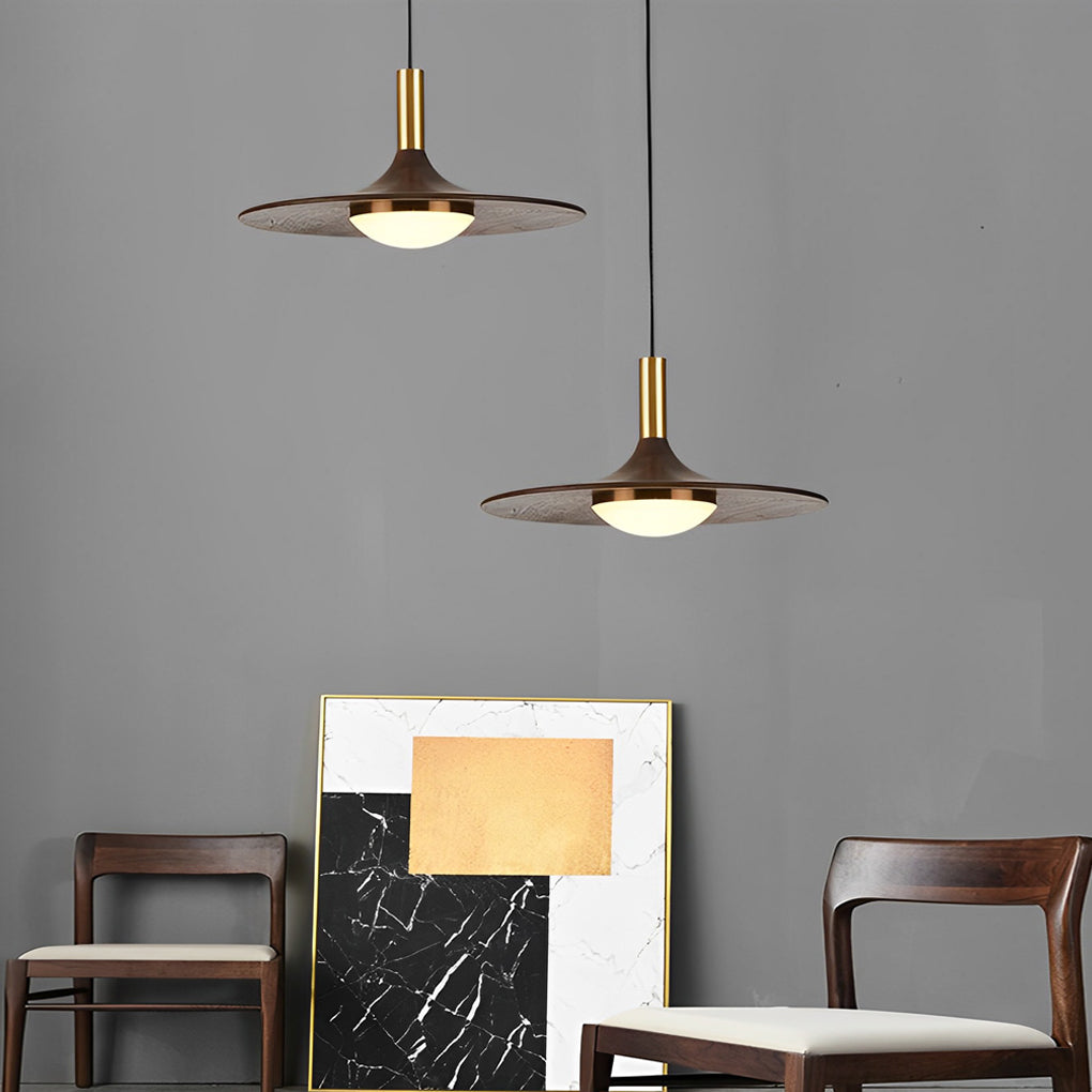 Flying Saucer Walnut Wood LED Pendant Light Modern Minimalist