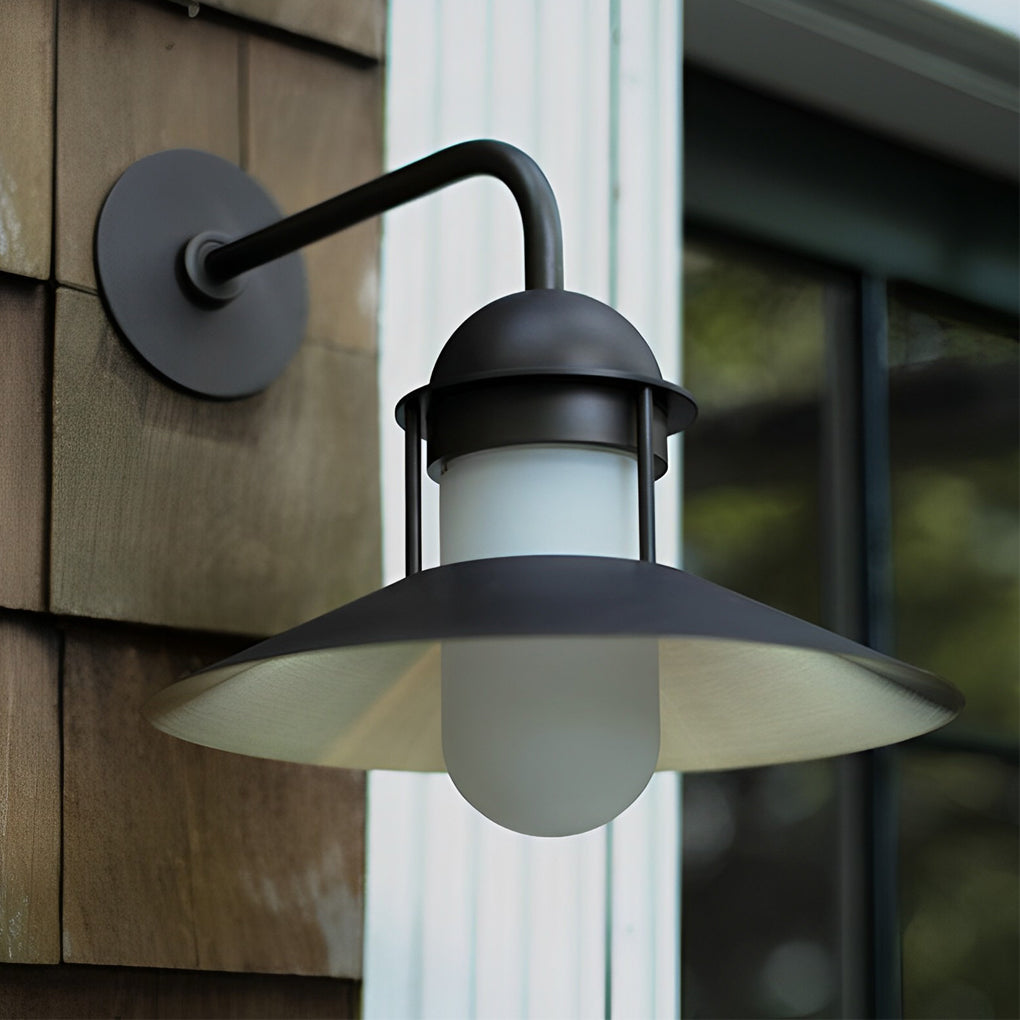 Modern Round Glass Outdoor Wall Light - Black Iron Waterproof
