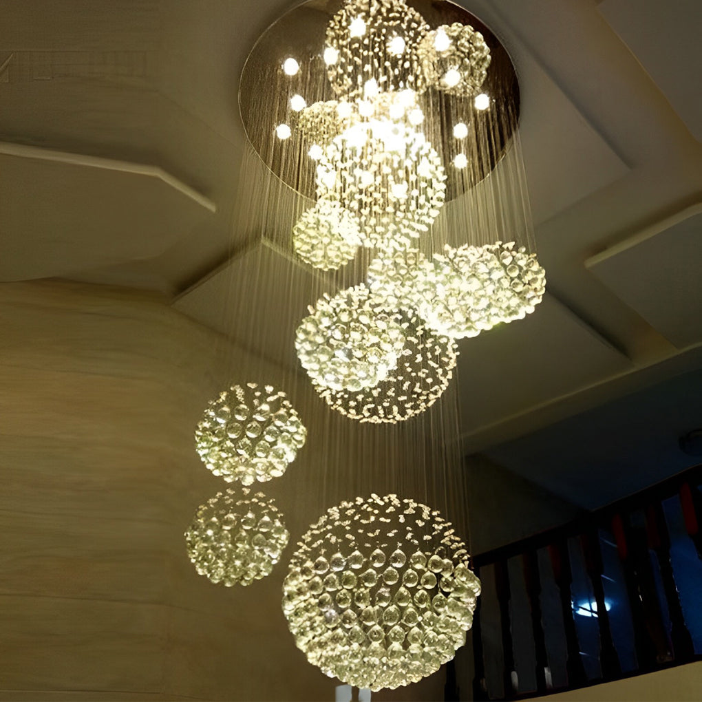 Spiral Crystal Raindrop LED Staircase Chandelier Modern Luxury