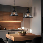 Semicircular Glass Iron Pendant Light Black Industrial Modern