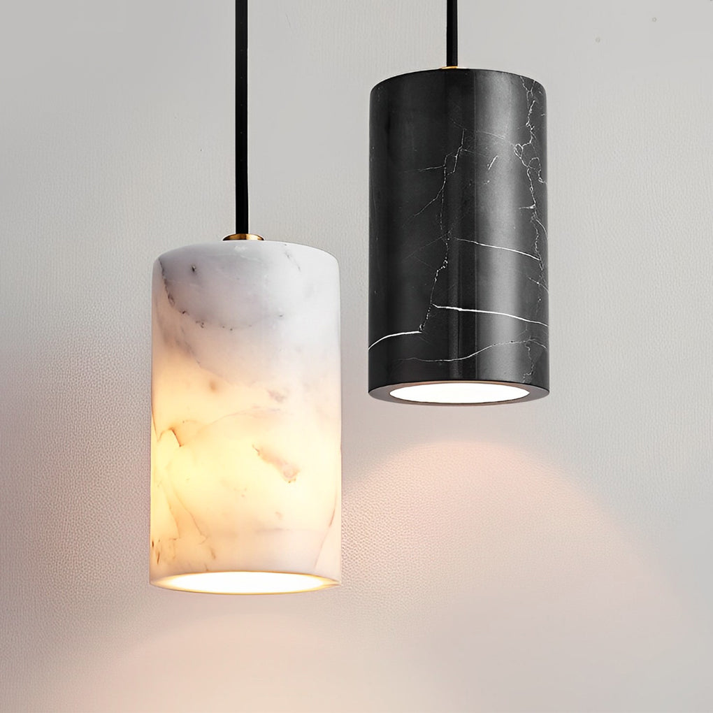 Minimalist Cylindrical Marble Pendant Light with 3-Step Dimming