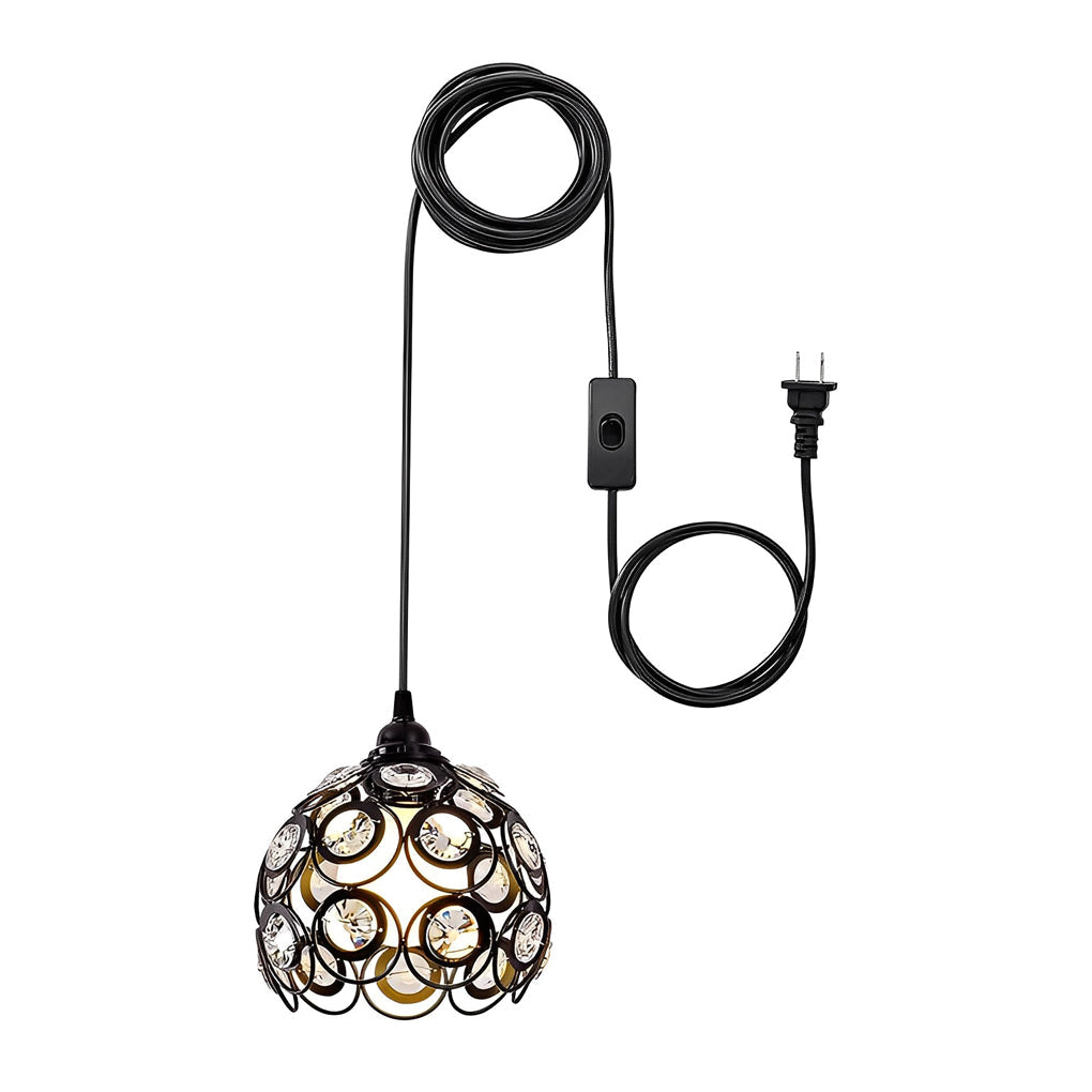 Industrial Cage Pendant Light with Button Switch Black Metal