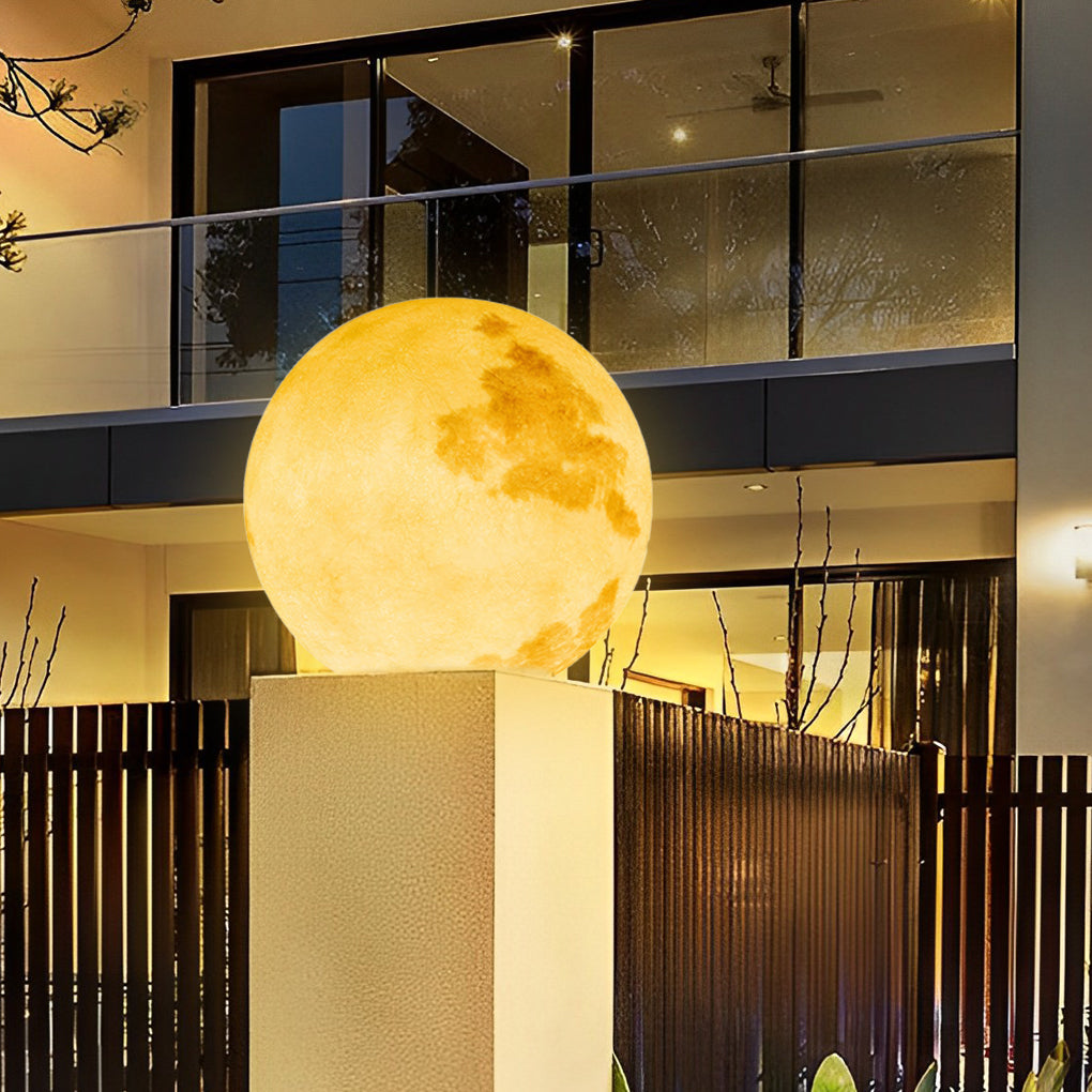 Moon Globe Outdoor Post Light - Modern Pier Mount Pillar Lamp