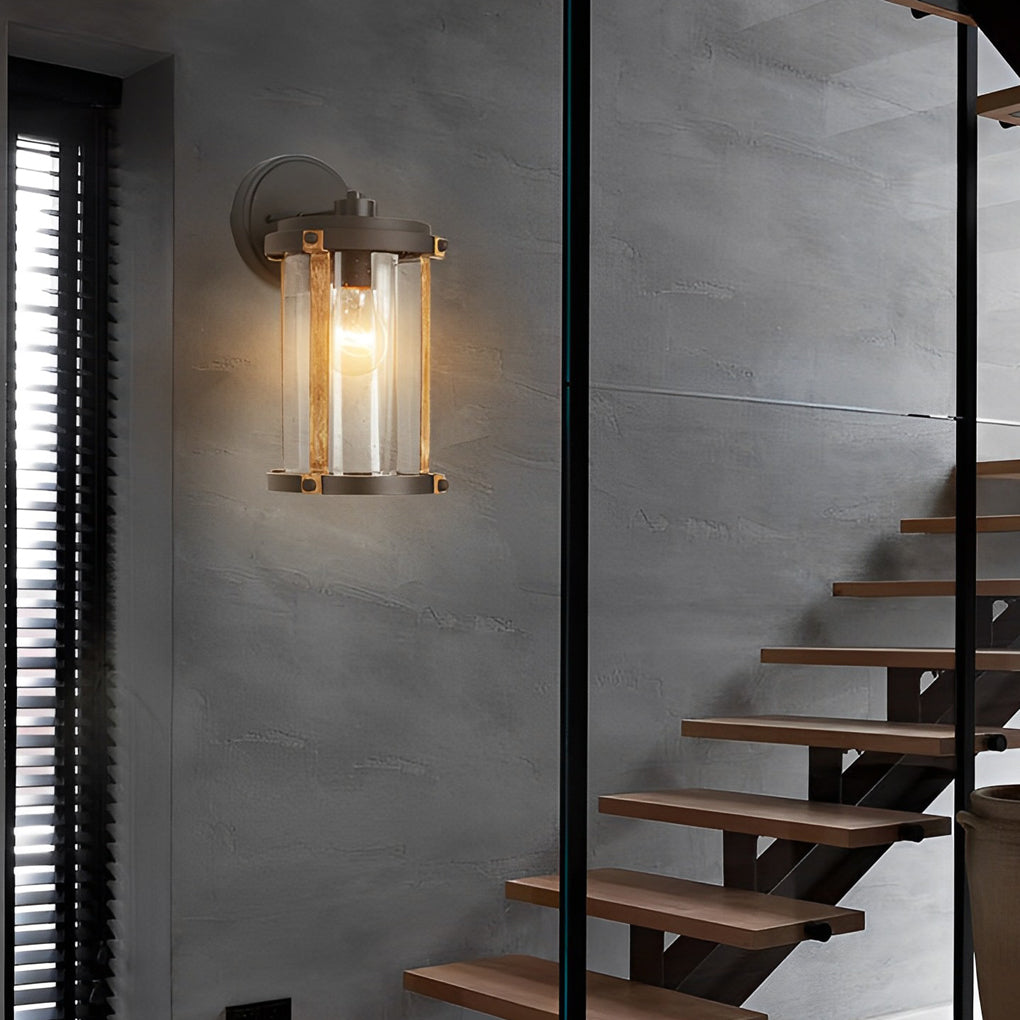 Industrial Glass Outdoor Wall Sconce - Black Aluminum Waterproof