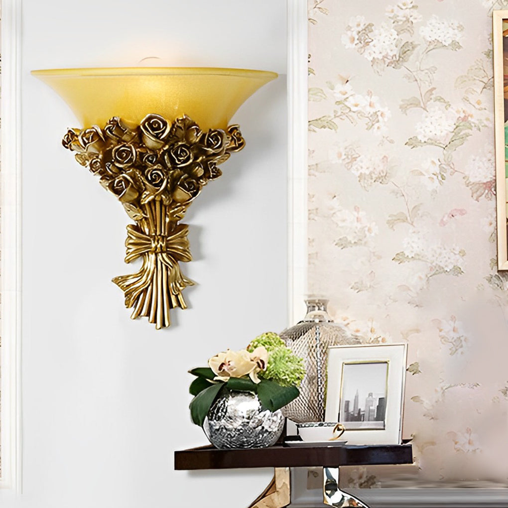 Rose Bouquet Resin Glass Wall Sconce Modern European Lighting