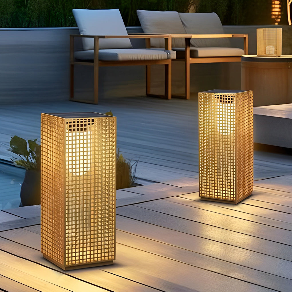 Gold Cuboid Bollard Light | Modern Asian-Inspired Pathway Light
