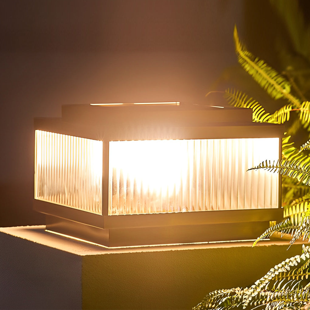 Modern Solar Fence Post Light - Copper & Glass Outdoor Lighting