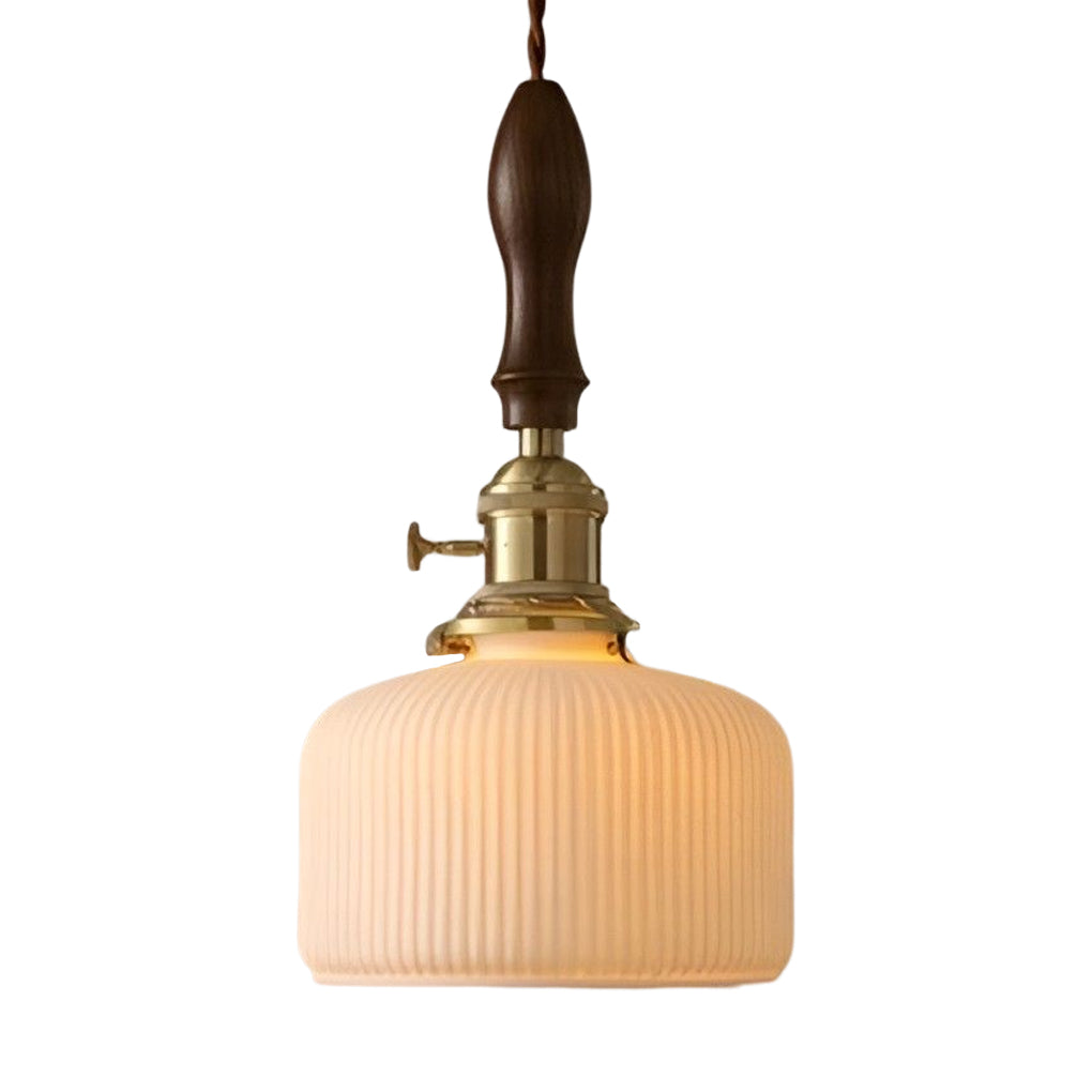 Modern Ceramic Pendant Light with Walnut & Copper Accent - 12W LED