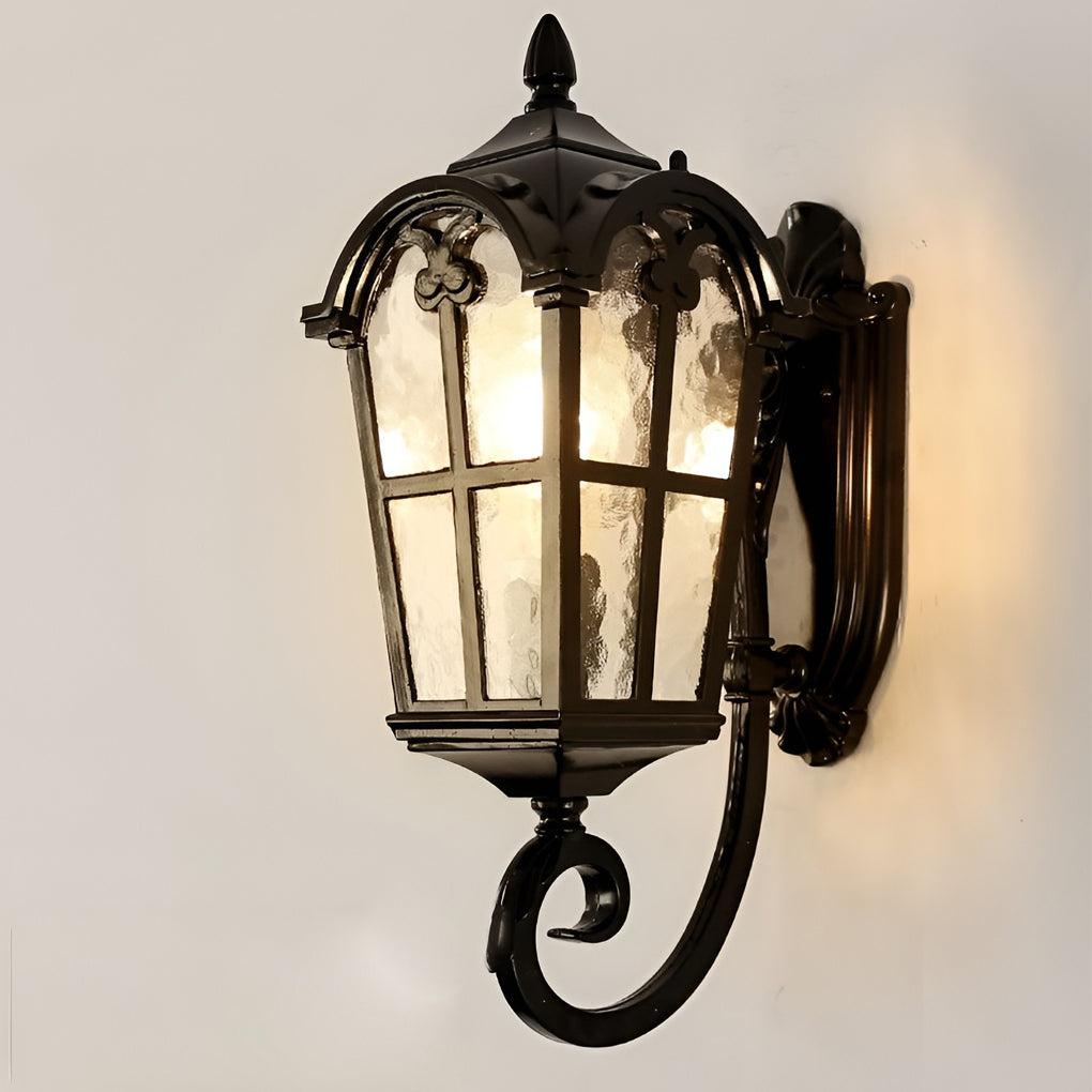 Vintage Black Lantern Outdoor Wall Light | Aluminum & Glass