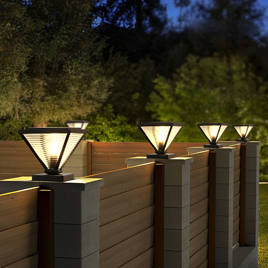 Geometric Solar Fence Post Light - Waterproof Stainless Steel Black