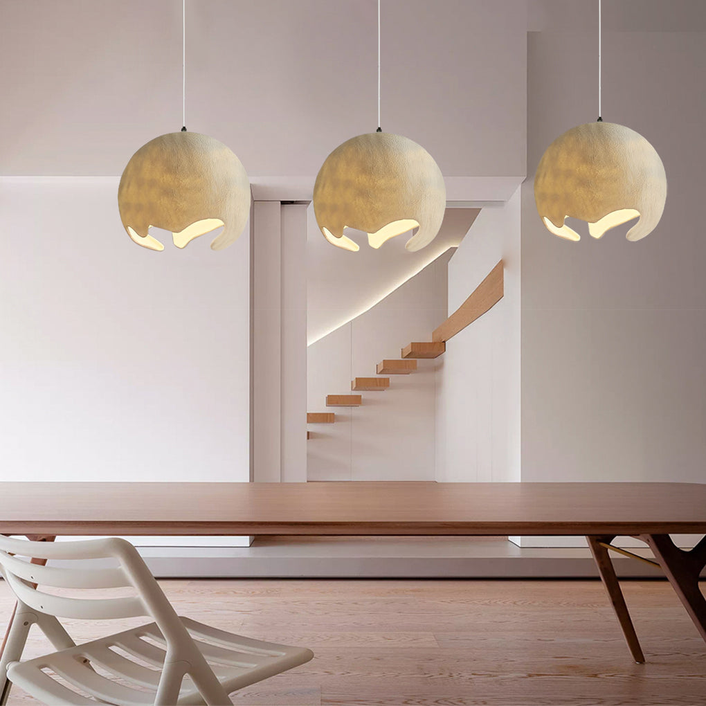 Modern Irregular Ball Pendant Light - Creamy White Resin & Iron