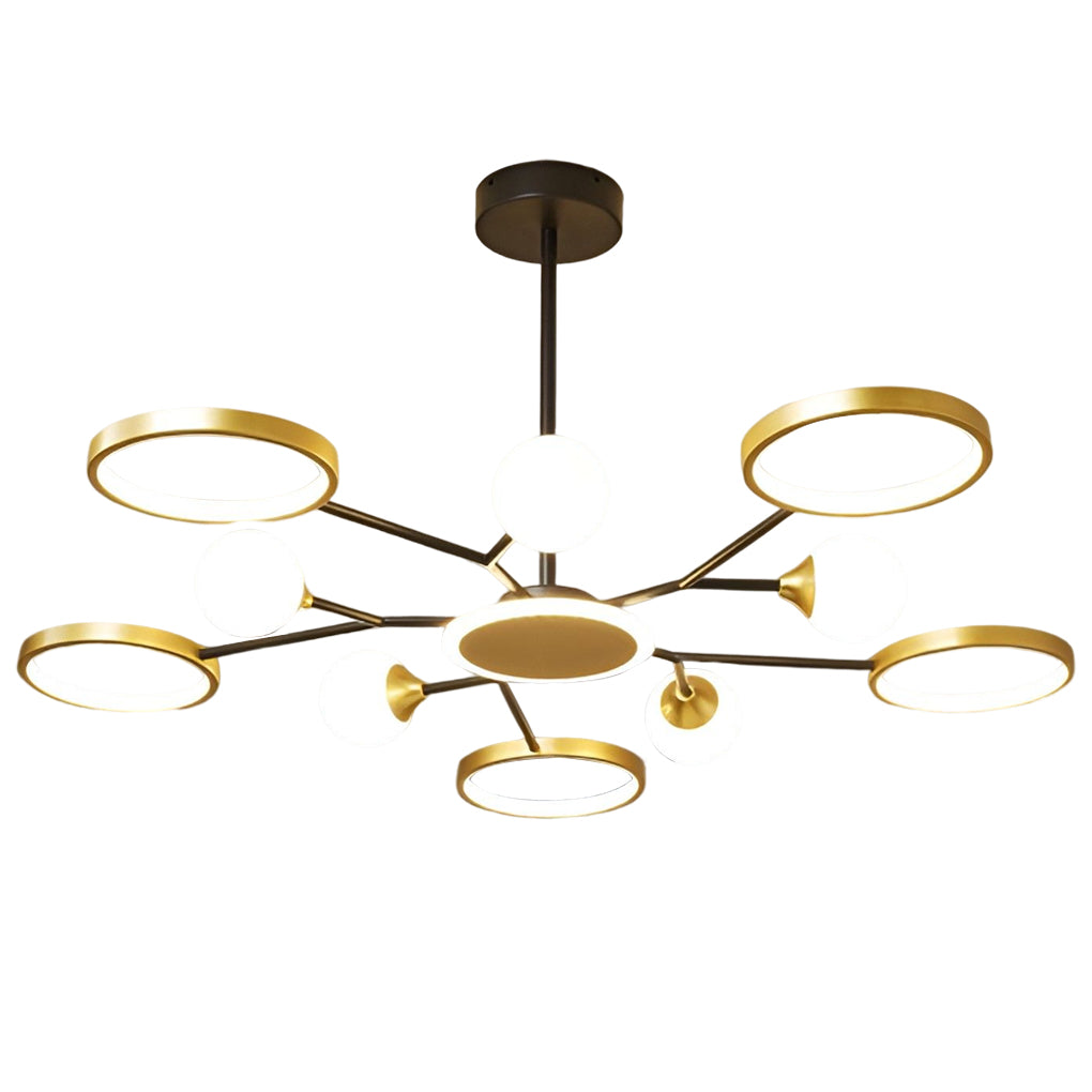 Modern Multi-Circle LED Chandelier Gold Finish Iron & Acrylic
