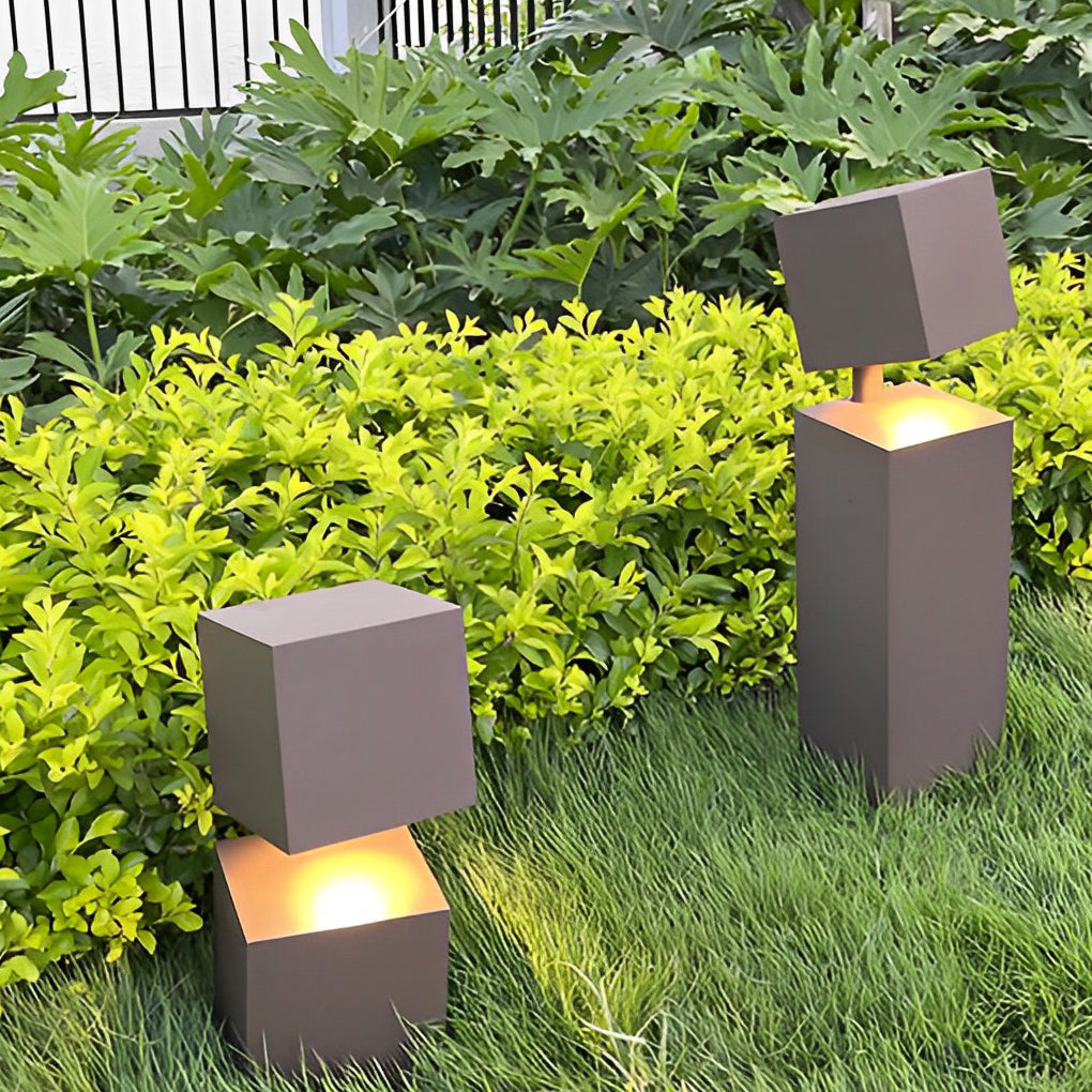 Modern Black Geometric Solar Lawn Light with LED Illumination