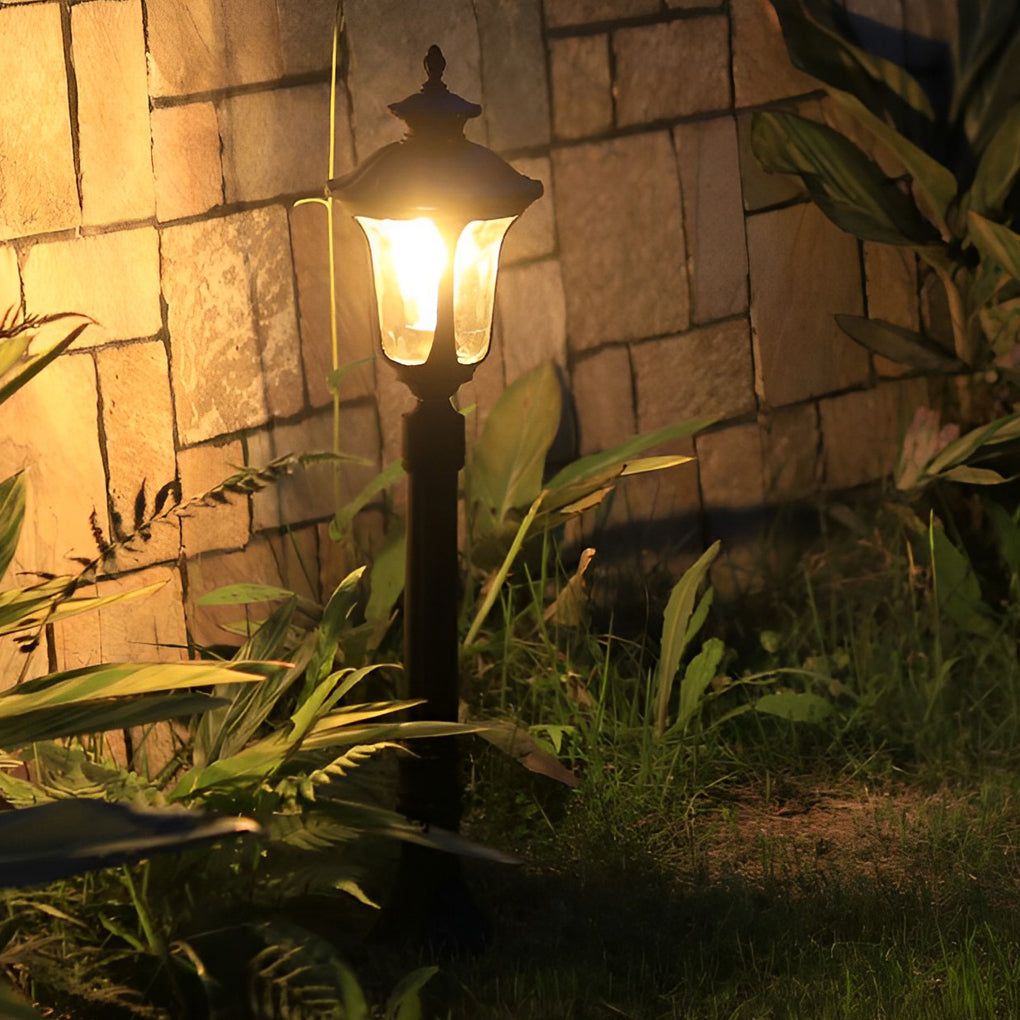 Vintage Black Outdoor Lawn Post Light with Water Glass Lens