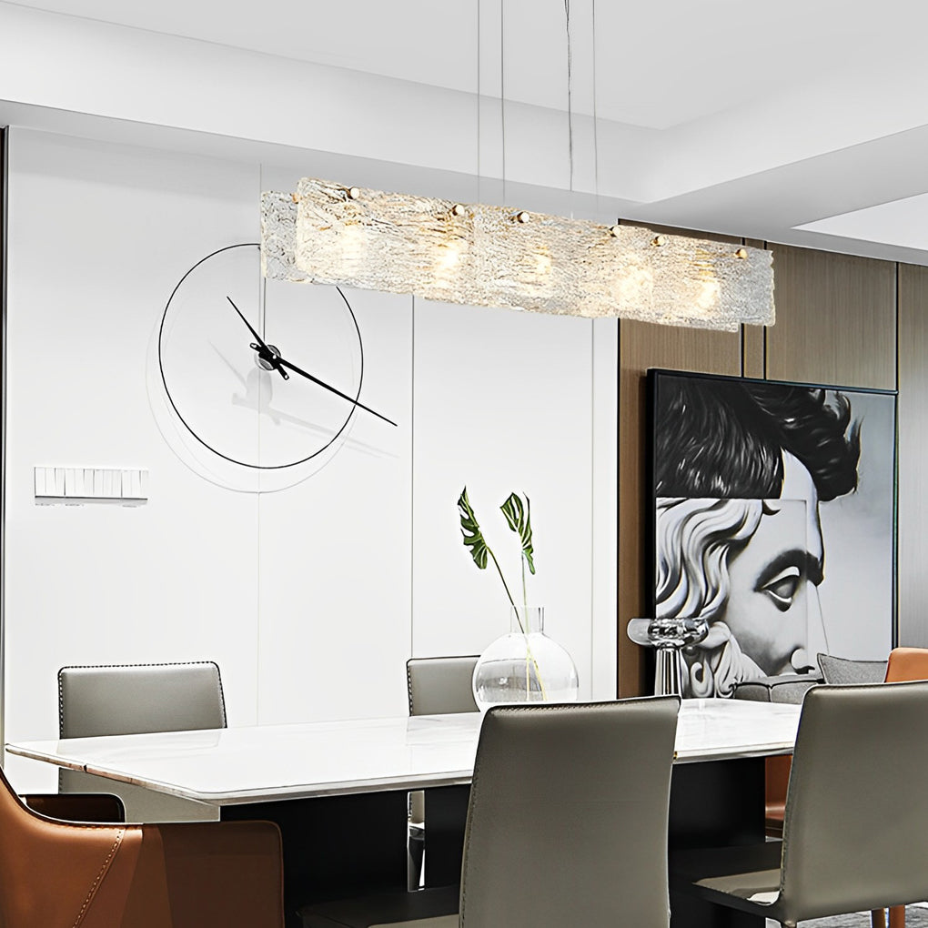 Modern Glass LED Pendant Light - Rectangular Dining Room Chandelier